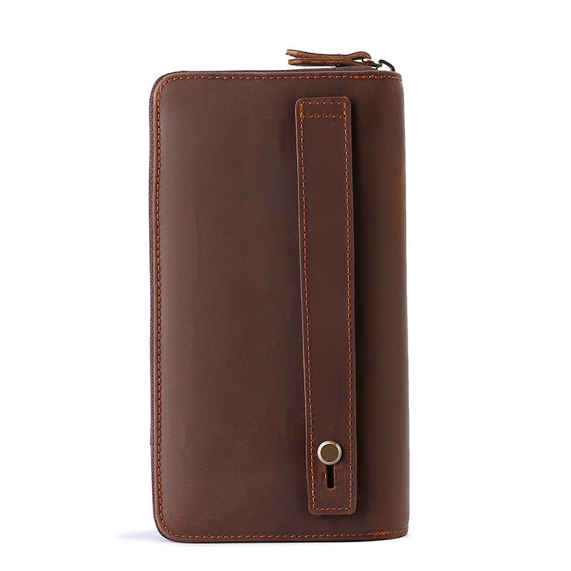 Douyin's Popular Upgraded Large-Capacity Genuine Leather Men's Clutch Crazy Horse Leather Cigarette Mobile Phone All-In-One Clutch Wallet