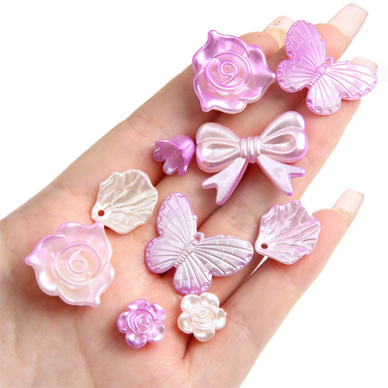 ABS Imitation Pearl Cream Gradient Rose Bow Beaded Pendant DIY Bracelet Necklace Decoration Handmade Accessories