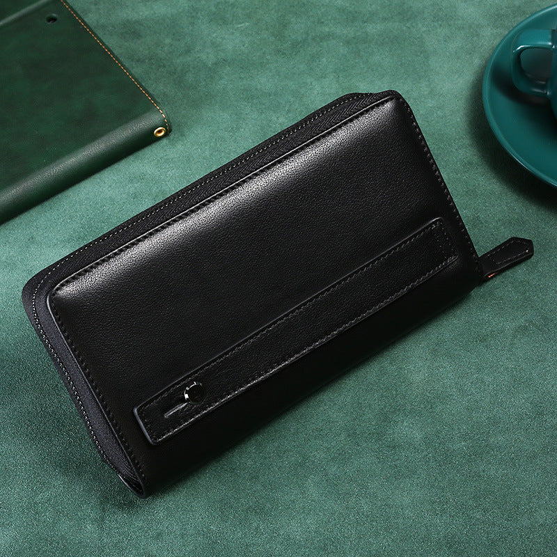 Douyin's Popular Upgraded Large-Capacity Genuine Leather Men's Clutch Crazy Horse Leather Cigarette Mobile Phone All-In-One Clutch Wallet
