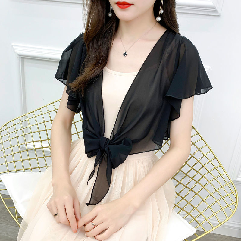 2025 Summer Sunscreen Clothing Chiffon Small Shawl Jacket Women's All-match Small Waistcoat Short Sleeve Thin Outer Short Cardigan