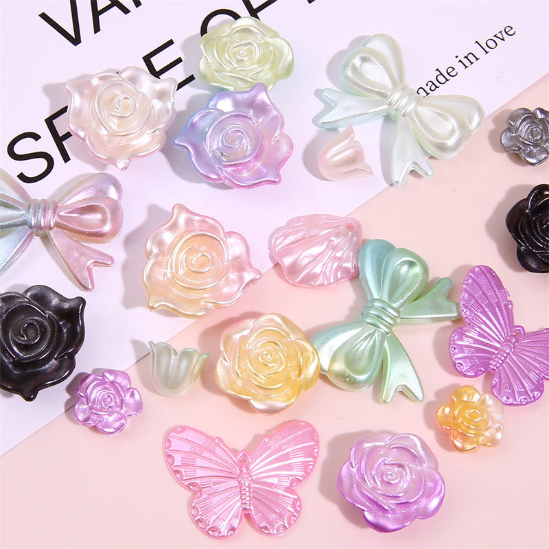 ABS Imitation Pearl Cream Gradient Rose Bow Beaded Pendant DIY Bracelet Necklace Decoration Handmade Accessories
