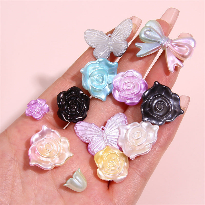 ABS Imitation Pearl Cream Gradient Rose Bow Beaded Pendant DIY Bracelet Necklace Decoration Handmade Accessories