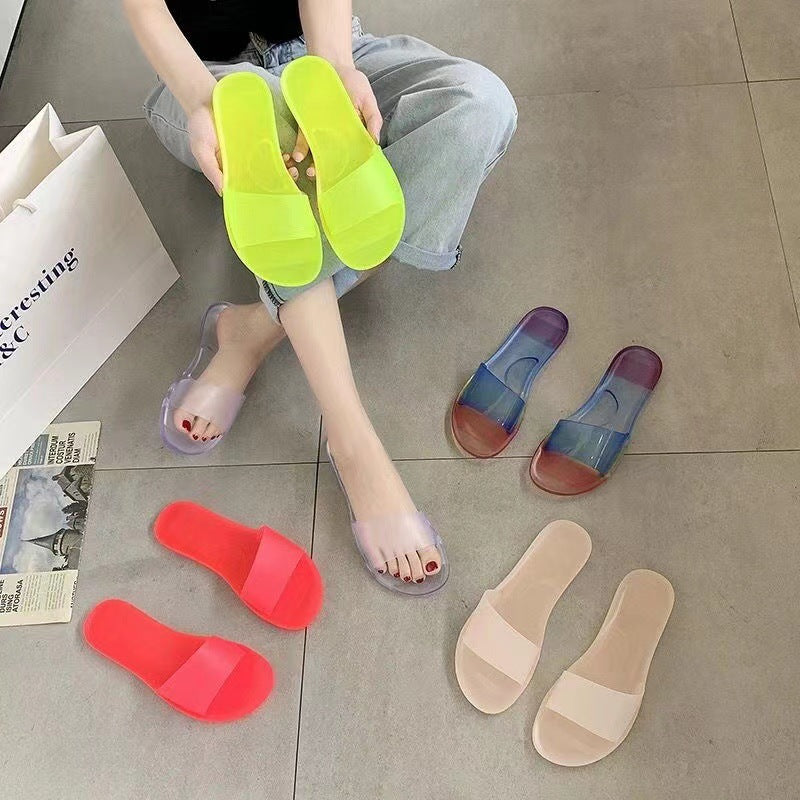 Summer New Crystal Slippers for Women, Large Size, Fashionable Jelly Outer Wear, Casual Home Couple, Deodorant Flip Flops, Cross-Border