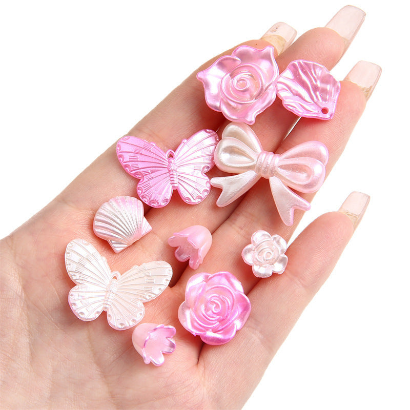 ABS Imitation Pearl Cream Gradient Rose Bow Beaded Pendant DIY Bracelet Necklace Decoration Handmade Accessories