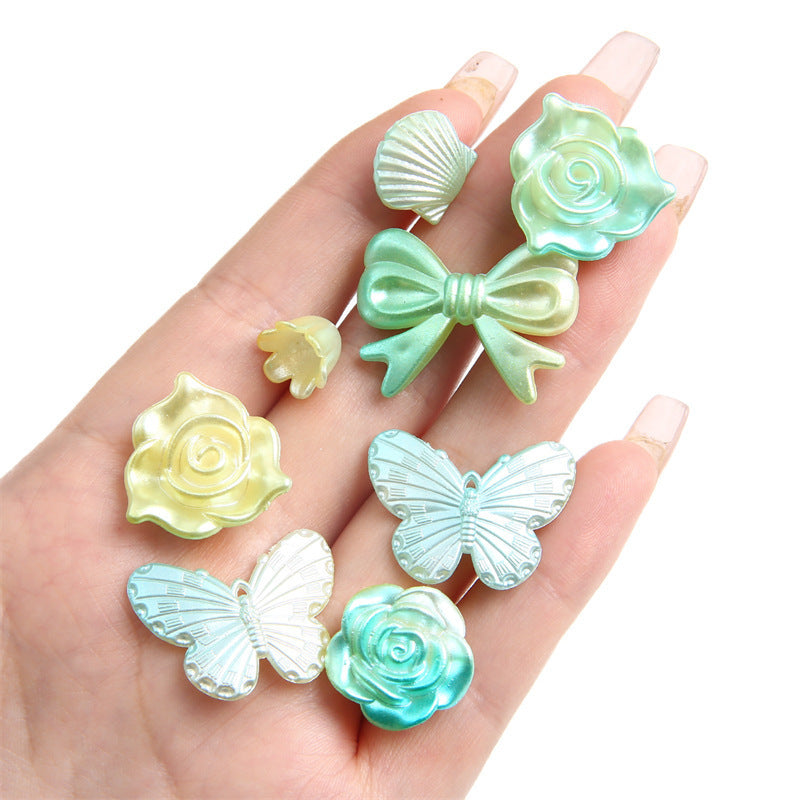 ABS Imitation Pearl Cream Gradient Rose Bow Beaded Pendant DIY Bracelet Necklace Decoration Handmade Accessories