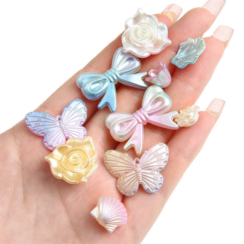 ABS Imitation Pearl Cream Gradient Rose Bow Beaded Pendant DIY Bracelet Necklace Decoration Handmade Accessories