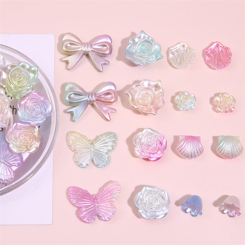 ABS Imitation Pearl Cream Gradient Rose Bow Beaded Pendant DIY Bracelet Necklace Decoration Handmade Accessories