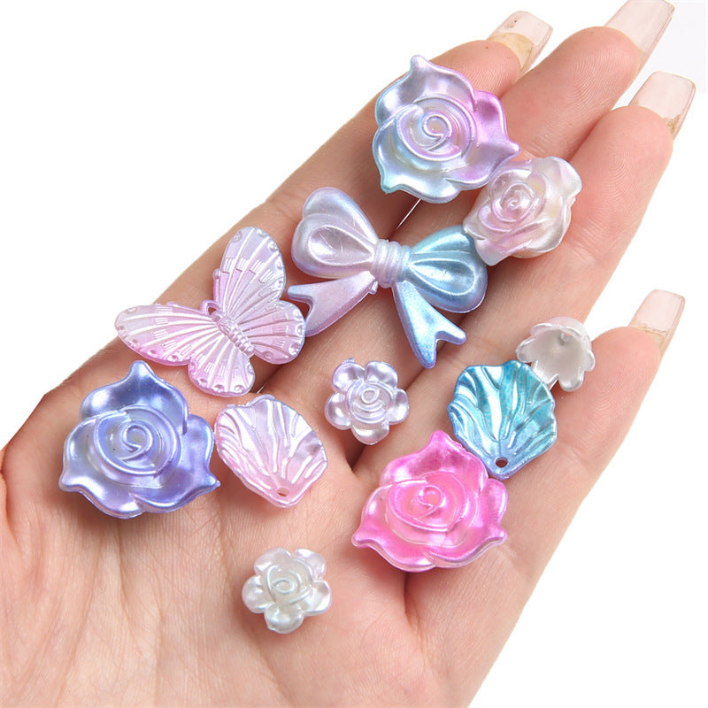 ABS Imitation Pearl Cream Gradient Rose Bow Beaded Pendant DIY Bracelet Necklace Decoration Handmade Accessories
