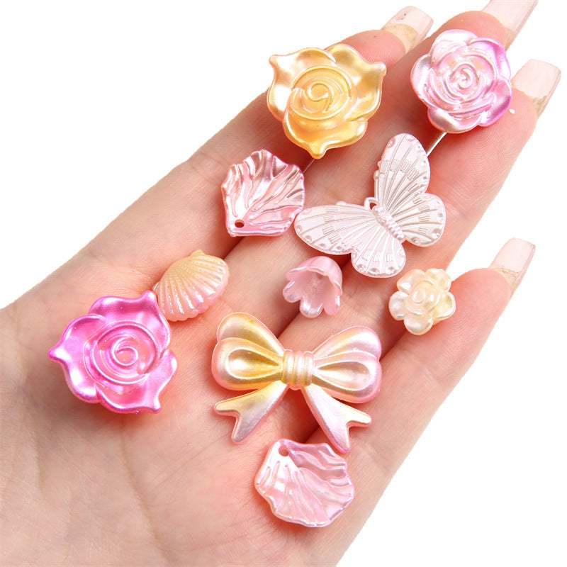 ABS Imitation Pearl Cream Gradient Rose Bow Beaded Pendant DIY Bracelet Necklace Decoration Handmade Accessories