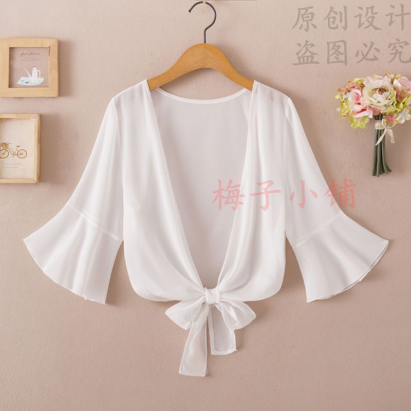 2025 Summer Sunscreen Clothing Chiffon Small Shawl Jacket Women's All-match Small Waistcoat Short Sleeve Thin Outer Short Cardigan