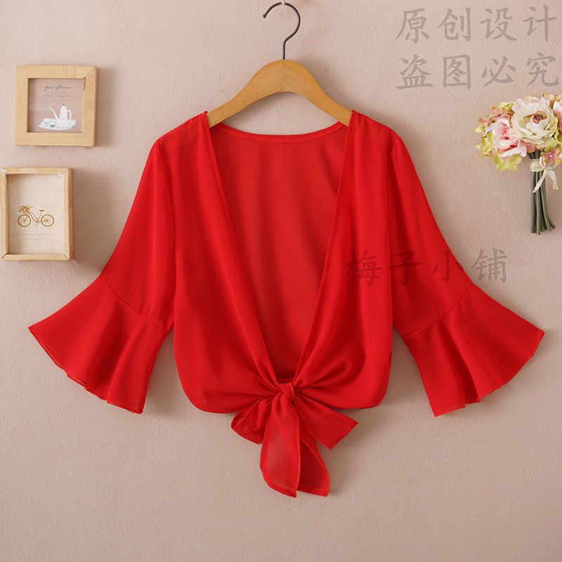 2025 Summer Sunscreen Clothing Chiffon Small Shawl Jacket Women's All-match Small Waistcoat Short Sleeve Thin Outer Short Cardigan