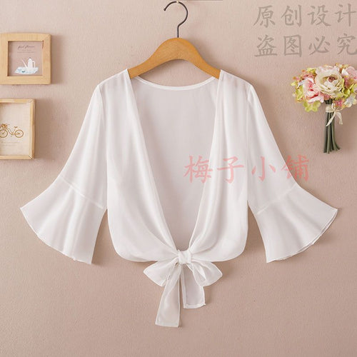 2025 Summer Sunscreen Clothing Chiffon Small Shawl Jacket Women's All-match Small Waistcoat Short Sleeve Thin Outer Short Cardigan