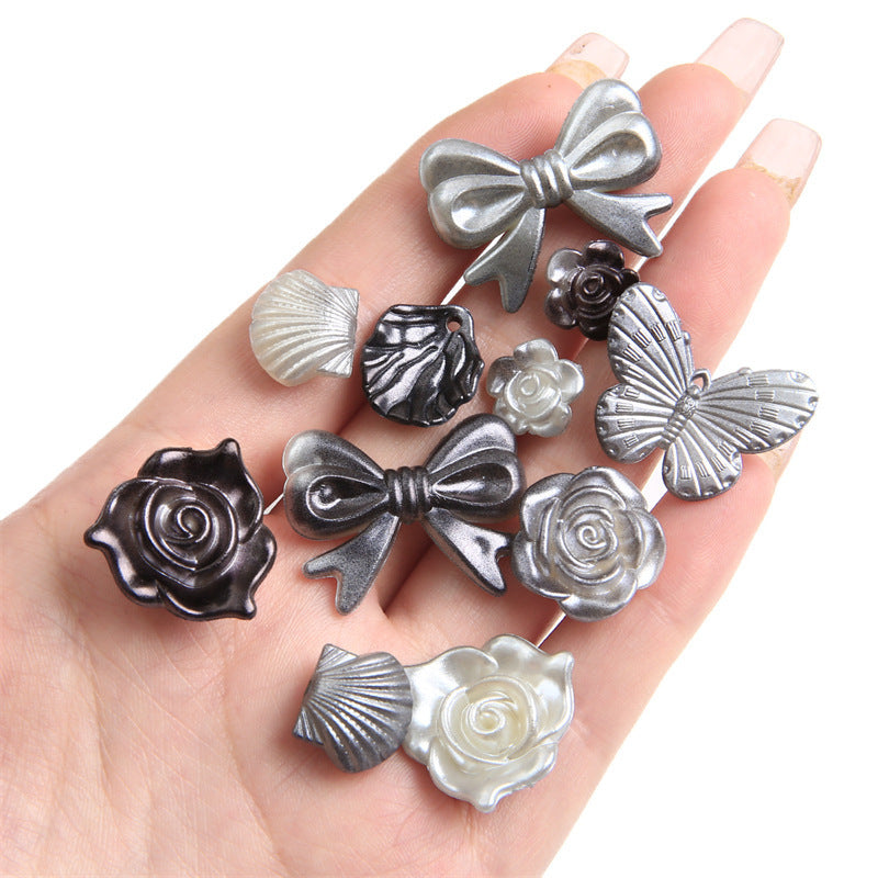 ABS Imitation Pearl Cream Gradient Rose Bow Beaded Pendant DIY Bracelet Necklace Decoration Handmade Accessories
