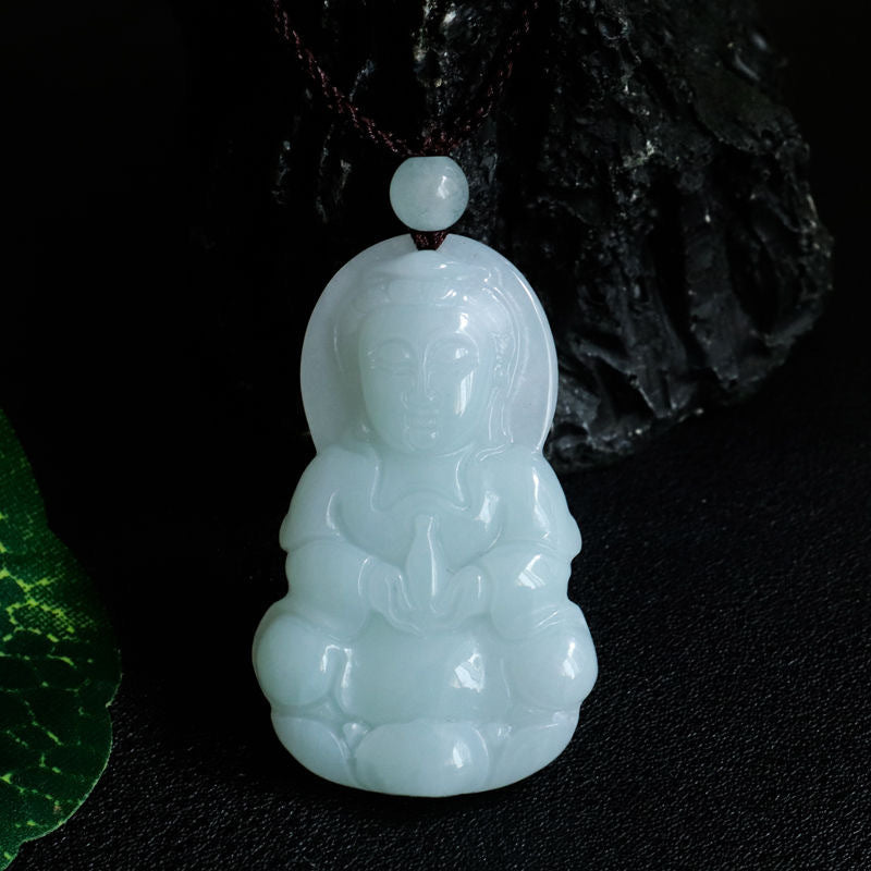 Jade Pendant with Natural Jadeite, Peaceful Buckle, Guanyin Jade Buddha, Burmese Jade Jewelry Factory Wholesale S2091518