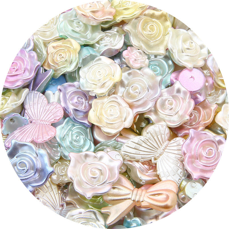 ABS Imitation Pearl Cream Gradient Rose Bow Beaded Pendant DIY Bracelet Necklace Decoration Handmade Accessories