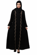Women stylish emroideed A-Line abaya burka-Black (Size-XS)