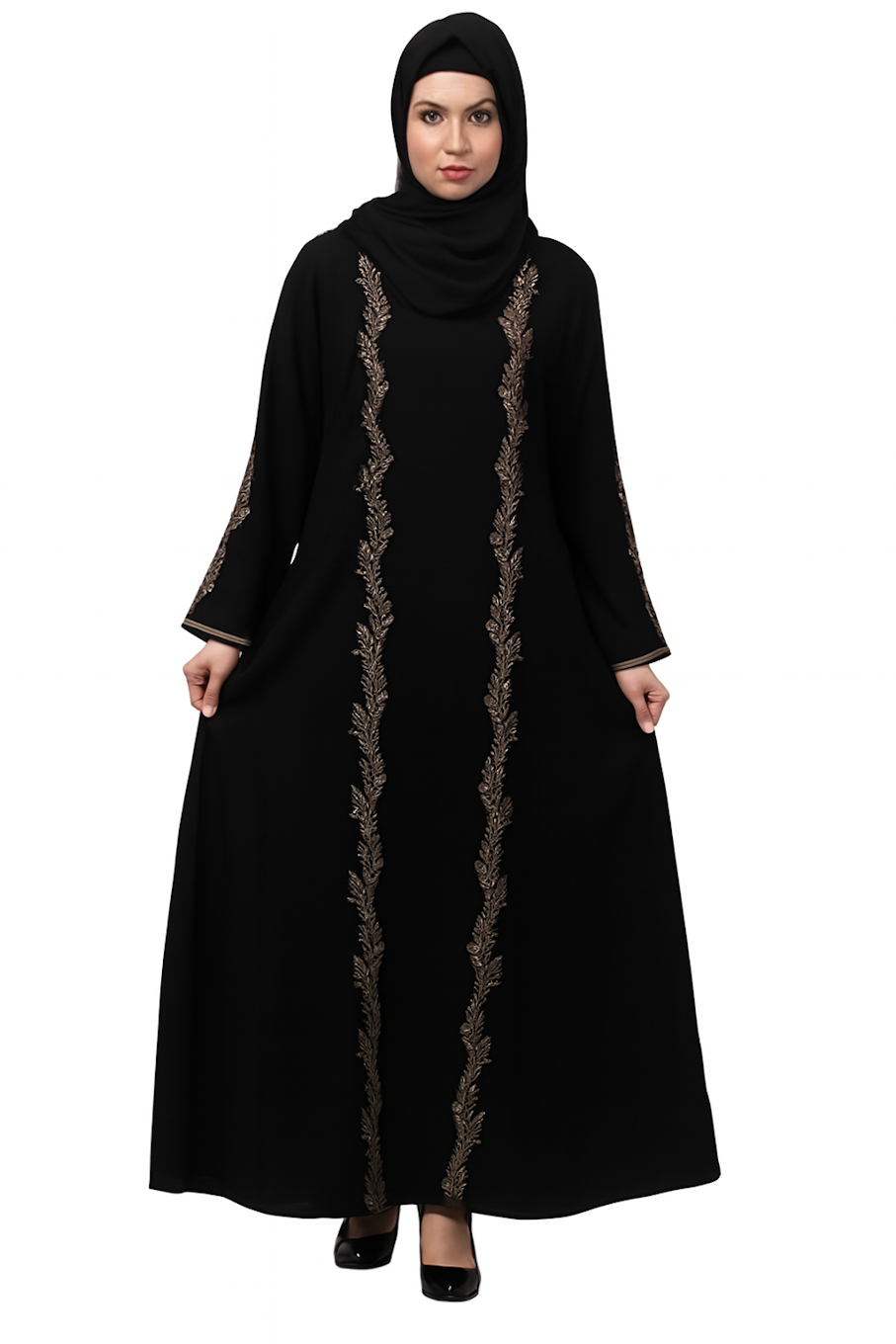 Women stylish emroideed A-Line abaya burka-Black (Size-XL)