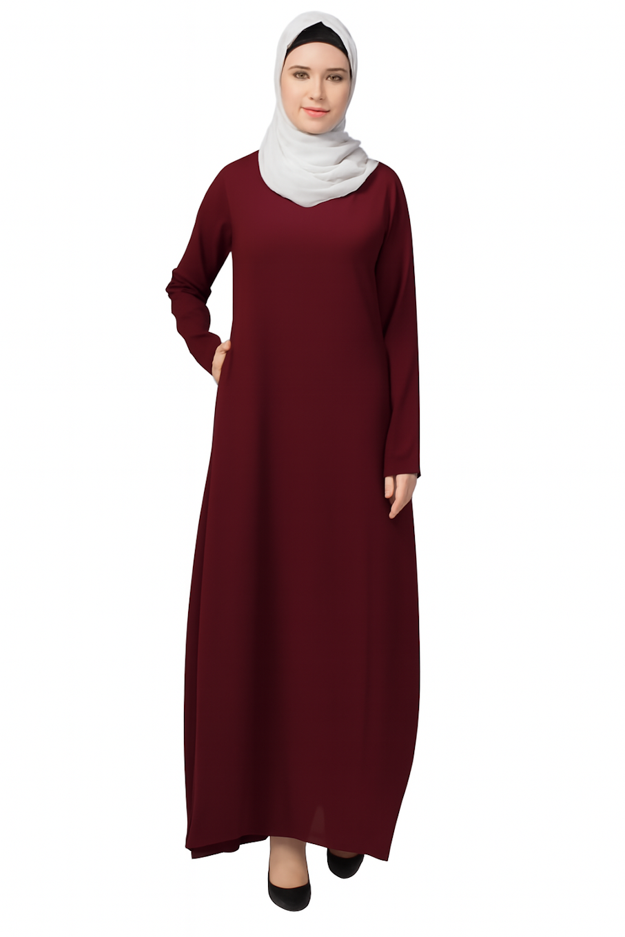 Women's Inner Abaya Dress With Side Pocket-Red (Size-S)