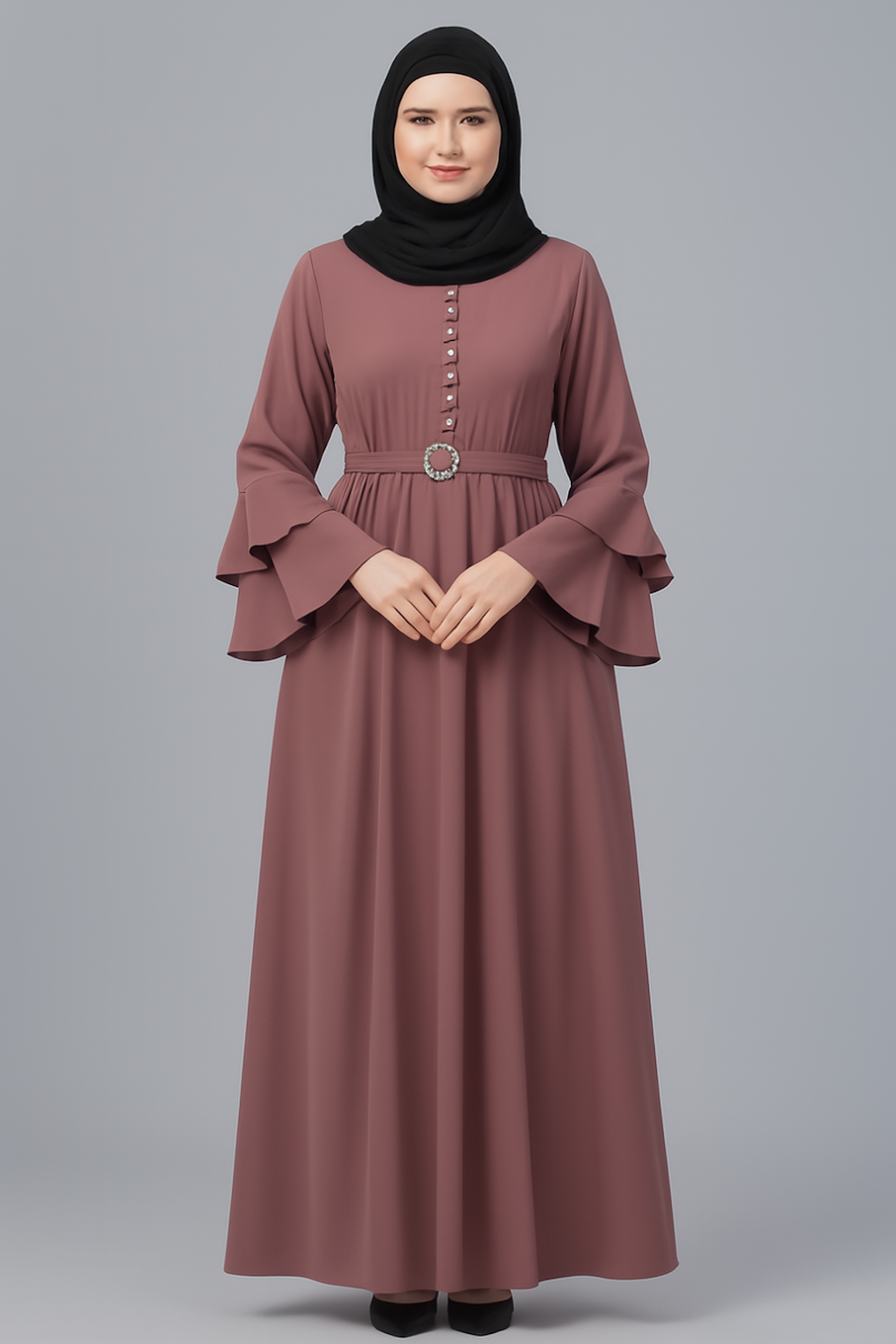 Abaya with Adjustible belt-Teal (Size-S)