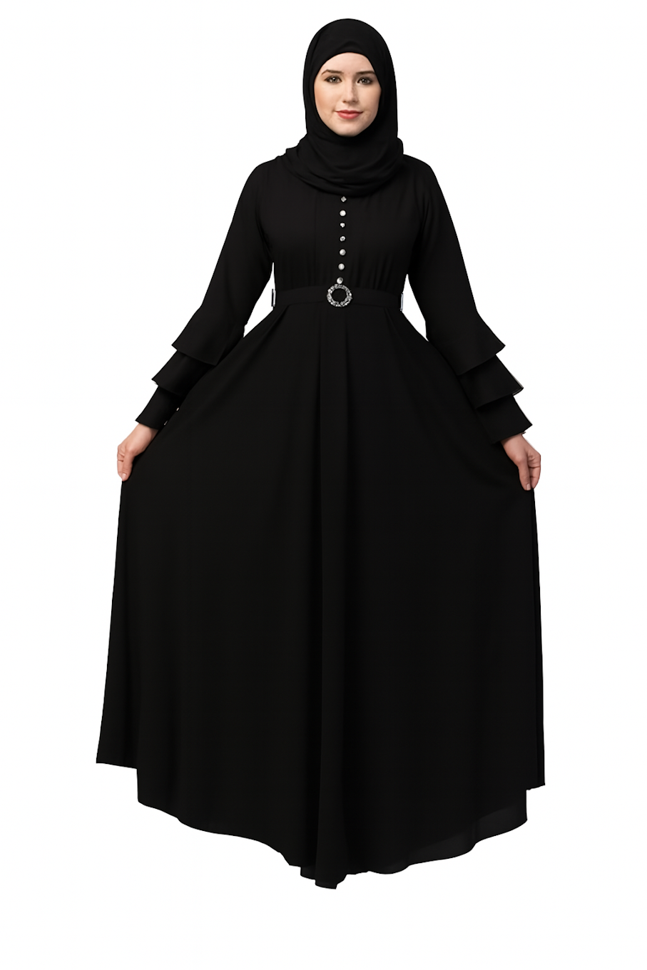 Abaya with Adjustible belt-Black (Size-S)