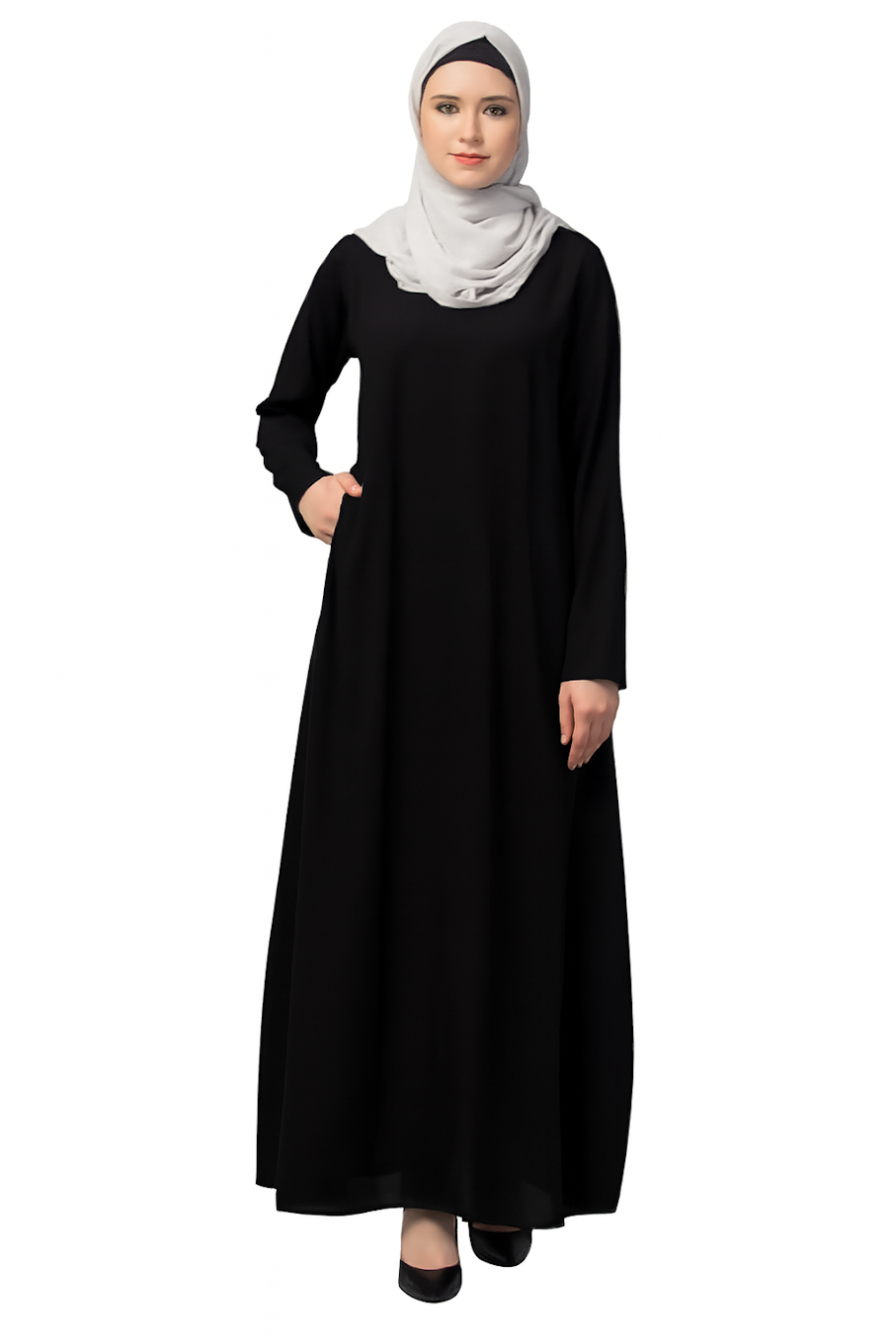 Women's Inner Abaya Dress With Side Pocket-Black (Size-XXS)