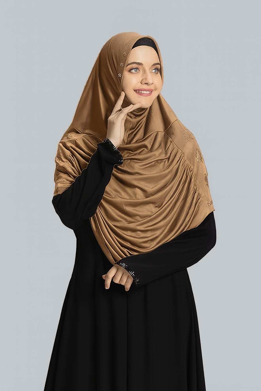 Hijab's Women's Elegant Pleated Instant Hijab-Tan