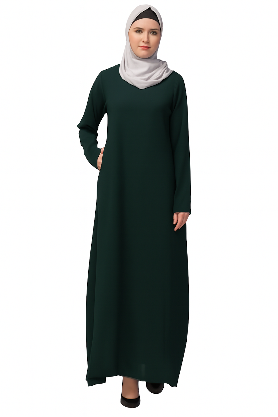 Women's Inner Abaya Dress With Side Pocket-Dark Green (Size-S)