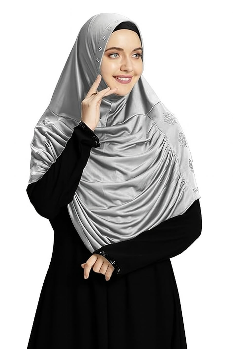 Hijab's Women's Elegant Pleated Instant Hijab-Light Grey