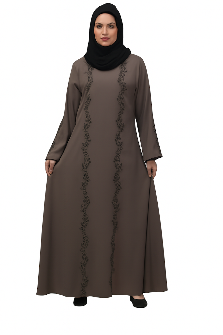 Women stylish emroideed A-Line abaya burka-Tan (Size-4XL)